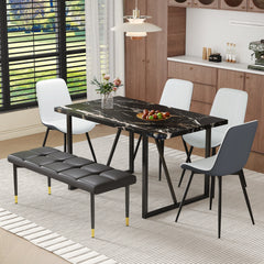 Table and chair set.Modern Black Marble Pattern MDF Dining Table Set -