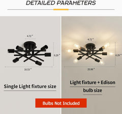 6-Lights Semi Flush Mount Ceiling Light Fixture 2-Pack Black Vintage