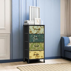 4 Drawer Fabric Dresser Nightstand with Wood Top