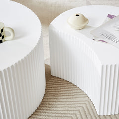 White Nesting table set of 2, Handcraft Relief MDF Coffee Table for