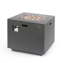 Outdoor Iron Square Propane Fire Pit with Tank Space, Brushed Brown