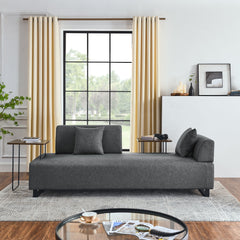 Linen Fabric 3 Seat Sofa with Two End Tables and Two Pillows,