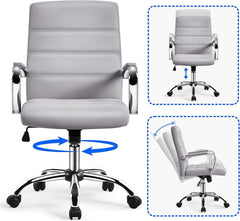Mid-Back Office Chair with Arms Swivel PU Leather Height Adjustable