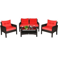4 Pieces Patio Rattan Sofa Set Free-Combination with Cushion and