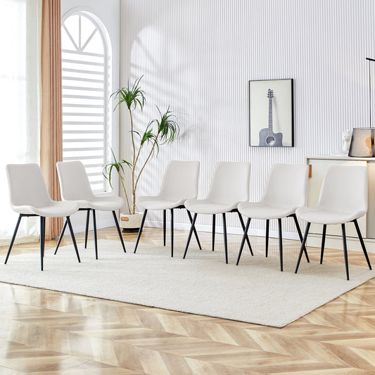 White Artificial Leather Dining Chair with Backrest Cushion, Black