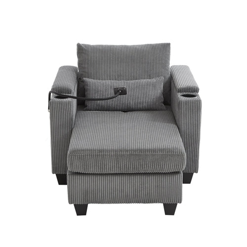 Convertible Chaise Lounge Sofa Chair Corduroy Sleeper with USB Ports,