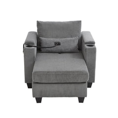 Convertible Chaise Lounge Sofa Chair Corduroy Sleeper with USB Ports,