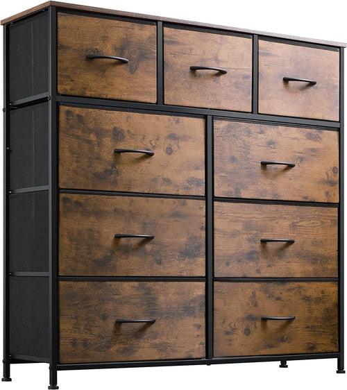 Dark Grey Chest of Drawers with Wood Top and Nightstand