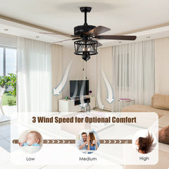 50 Inches Ceiling Fan with Lights Reversible Blades and Pull Chain