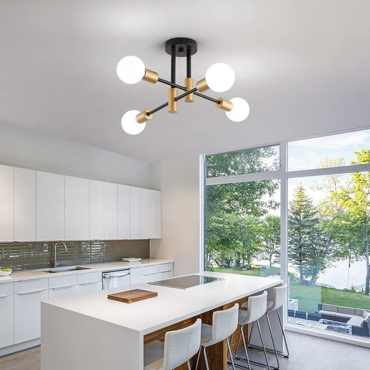 Black Gold Sputnik Chandelier: Modern Industrial Ceiling Light