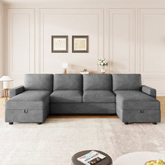 Modern Convertible Sectional Sofa with Storage Chaise Lounges and USB