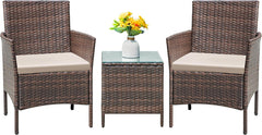 Patio Furniture Set 3 Pieces All-Weather Rattan Outdoor Furniture