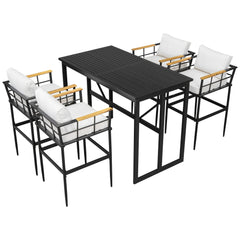 Iron Outdoor Dining Set with Acacia Wood Armrest Suitable For Patio,