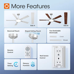 Ceiling Fans with Lights, 52 Inch Silver Ceiling Fan with Light and
