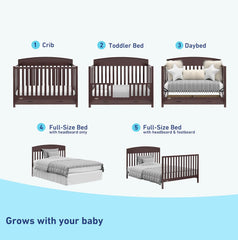 Benton 5-In-1 Convertible Crib With Drawer (Espresso) - Converts From Baby Crib To Toddler Bed, Daybed And Full-Size Bed, Fits