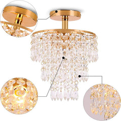 Mini Size Crystal Chandelier Modern Flush Mount Ceiling Light 3 Tiers