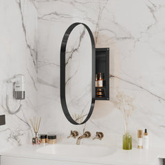 20x34 Inch Oval Recessed Metal Frame Bathroom Wall Cabinet With Mirror