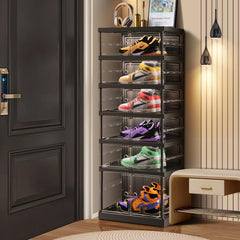 6 Tier Foldable Shoe Rack For Closet Entryway 6-12 Pairs Stackable Clear Shoe Storage Boxes With Lids Shoes Shelf With Door