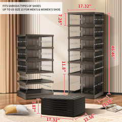 6 Tier Foldable Shoe Rack For Closet Entryway 6-12 Pairs Stackable Clear Shoe Storage Boxes With Lids Shoes Shelf With Door