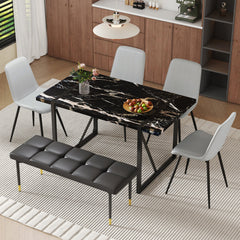Table and chair set.Modern Black Marble Pattern MDF Dining Table Set -