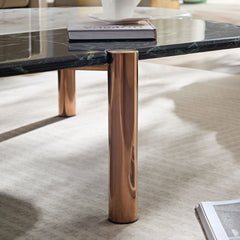 Faux Marble Coffee Tables Accent Tea Tables with Gold Metal Foot for