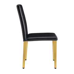 Modern Dining Chairs Set of 2 with Black PU Leather and Golden Metal