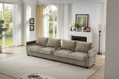 Modern 4-Seater Corduroy Sofa Couch with USB Ports, Hidden Storage