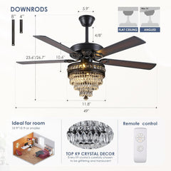 Crystal Ceiling Fan Fandelier with Lights - Modern Outdoor Fans with
