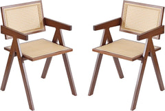 Rattan Dining Chairs Set of 2, Mid Century Modern Armchairs, Wooden