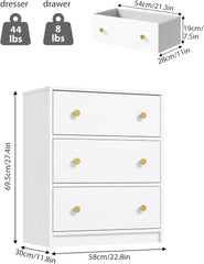3 Drawer Dresser, White Nightstand for Bedroom with Fabric Drawers,