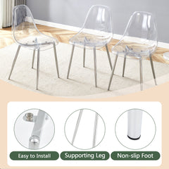 Transparent and Stylish Ergonomic Dining Chair with Silver Metal Legs