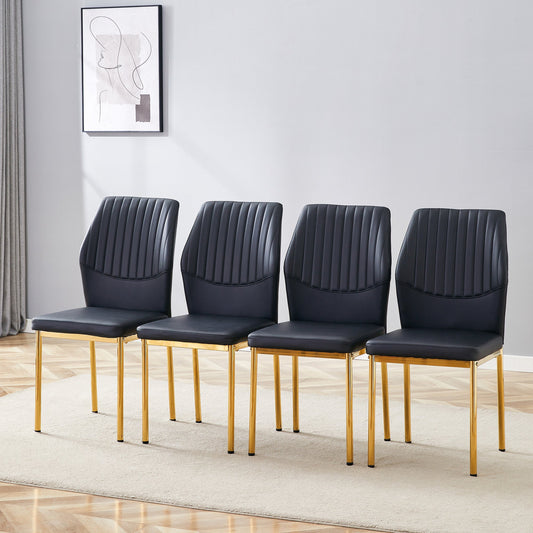 Luxury Simple Chair Set of 4 Black PU High Resilience Dining Chair