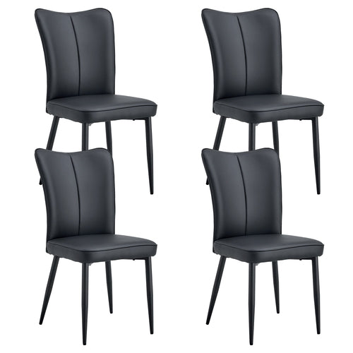 Modern Minimalist Dining Chairs Set of Four with Black PU Leather and