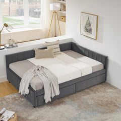 Full Size Upholstered Tufted Bed Frame with Two Drawers, Sofa Bed