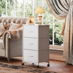 Dresser with 3 Drawers, Fabric Nightstand, Cabinet with Wheels,