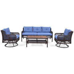 4 Pieces Patio Furniture Set with Swivel Chairs, Outdoor Wicker Sofas