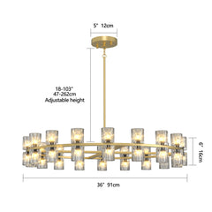 Modern 36' Gold Round Chandelier Light Fixture, K9 Crystal Chandeliers