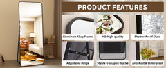 64"x21" Floor Full Length Mirror Standing Full Body Rounded Corner Rectangle Mirrors with Stand Hanging Wall Mounted