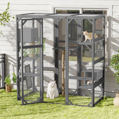 Outdoor DIY Cat House Catio with Double Enter Doors, Platforms, and