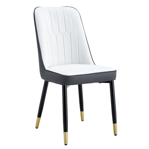Modern Dual Tone Dining Chair with PU Leather Backrest and Black Metal