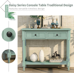 Rustic Green Console Table with Storage Drawers