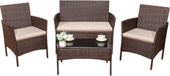 4 Pieces Outdoor Patio Furniture Set, PE Rattan Wicker Chairs Balcony