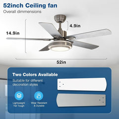Ceiling Fan with Lights Remote Control, 52 Inch, Brushed Nickel