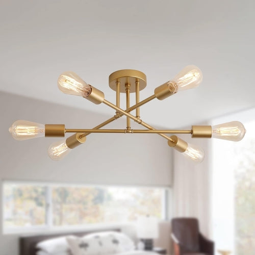 Gold Modern Sputnik Chandelier Ceiling Light Fixtures,6-Lights