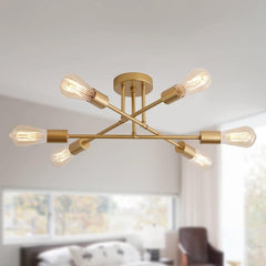Gold Modern Sputnik Chandelier Ceiling Light Fixtures,6-Lights