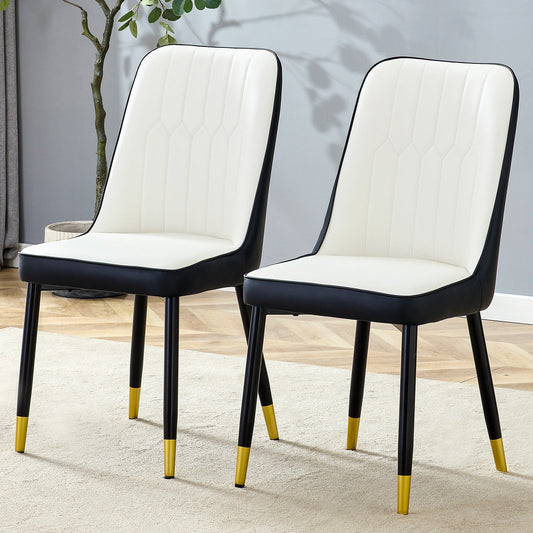 Modern Two-Tone PU Dining Chairs with Gold Decorated Legs, White and