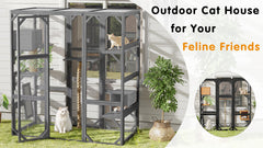 Outdoor DIY Cat House Catio with Double Enter Doors, Platforms, and