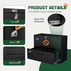 Metal Lateral File Cabinets with Lock,2 Drawer Steel Wide Filing