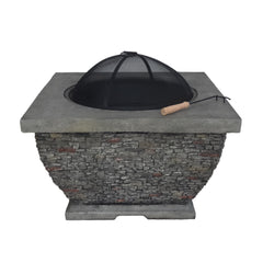 32'  MgO Light-Weight Concrete Wood Burning Square Fire Pit, Grey
