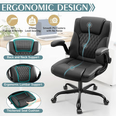 Leather Office Chair, PU Home Computer Desk Chairs with Ergonomic Back